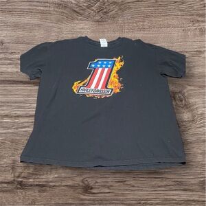 Harley-Davidson Black Tee with Flame and Stars Design